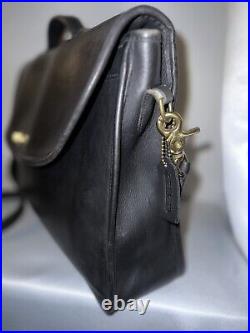 COACH Purse Vintage Black Leather Flap Turnlock Laptop Messenger Bag Briefcase