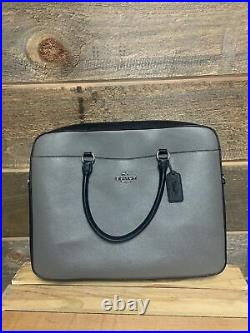 COACH Silver Heather Gray Colorblock Leather Laptop Bag Style F85709 NWT Work