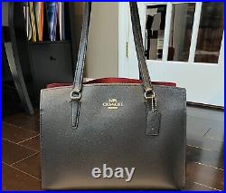 COACH Tatum Carryall Pebbled Leather Handbag (Black) C4077