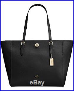 COACH Turnlock Laptop Tote Crossgrain Black Leather 29086 Handbag Shoulder Bag