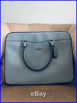 COACH Womens LAPTOP BAG Handbag Briefcase LEATHER CROSSBODY F39022 Blue Silver