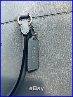 COACH Womens LAPTOP BAG Handbag Briefcase LEATHER CROSSBODY F39022 Blue Silver