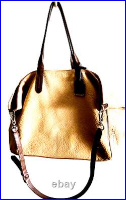 COLE HAAN Crossbody Shoulder Laptop Tote Shopper Travel Weekend Bag Tan Leather