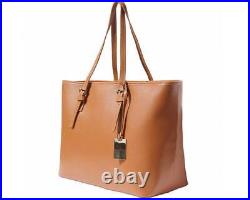 Camel Brown Italian Large Leather Shoulder Bag Laptop Bag Weekender