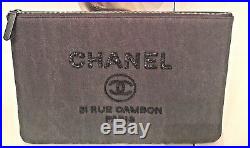 Chanel 2017 Toile Black Sequins CC Deauville Laptop Clutch Bag New
