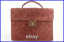 Chanel Jumbo Burgundy Quilted Suede Attache Business Kelly Briefcase 1CK1219