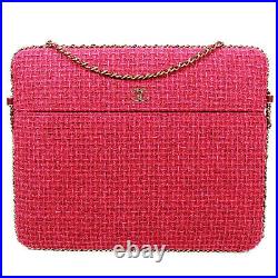 Chanel Pink Tweed Large Crossbody Bag Rare CC Laptop iPad Chain Around Flap