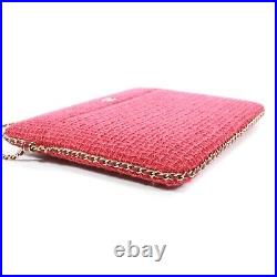 Chanel Pink Tweed Large Crossbody Bag Rare CC Laptop iPad Chain Around Flap