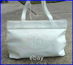 Chanel White Leather Monogram Computer Handbag Purse Has Wear