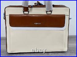 Cluci Vintage Slim Leather Laptop Briefcase Beige with Brown