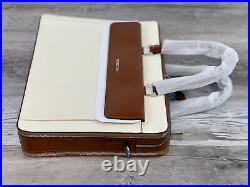 Cluci Vintage Slim Leather Laptop Briefcase Beige with Brown