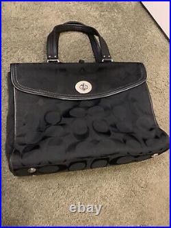 Coach 12979 Hamptons Black Signature With Leather Legacy Laptop Briefcase Bag