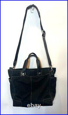 Coach Black Canvas & Leather Trim Large Tote / Weekender Bag With Shoulder Strap