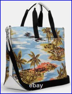 Coach CK261 Canvas Tote 38 Hawaiian Print Beach Palm Trees Large Bag Travel NWT