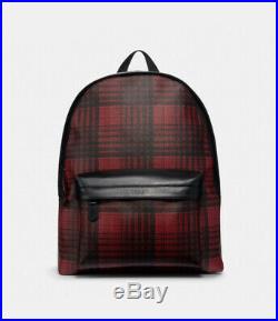 Coach Charles Men Woman Unisex Laptop Travel Backpack Black Twill Plaid Print