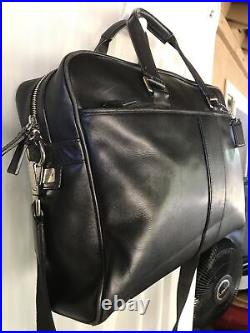 Coach F05745 Black Leather Business Briefcase Laptop Shoulder Cross Body Bag EUC