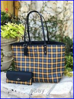 Coach Gingham Plaid check Reversible tote handbag/wallet NWT laptop Bag