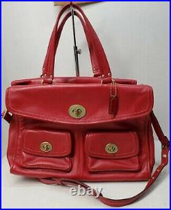 Coach Hamptons Red Smooth Leather Legacy Laptop Travel Briefcase Business Bag