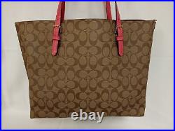 Coach Mollie Signature Large Brown & Pink Tote Bag