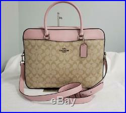 Coach Signature Laptop Bag F39023 Khaki Carnation Pink Briefcase Work Travel NWT