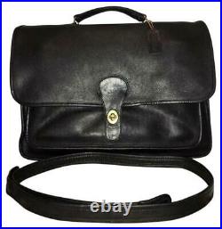 Coach USA New York Metropolitan Laptop Briefcase Black Glove Tan Leather