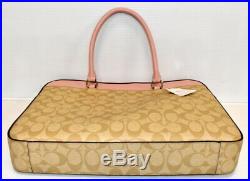 Coach Womens Signature Canvas Khaki/Carnation Pink Laptop Briefcase Bag F39023