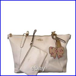 Coach Zip Top Women's Tote, Work, Travel Bag, Large Gold White Chalk + More