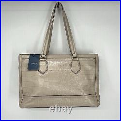 Cole Haan Tote Tali Double Zip Work Tote Taupe Croc Embossed Laptop Briefcase