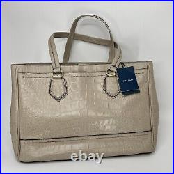 Cole Haan Tote Tali Double Zip Work Tote Taupe Croc Embossed Laptop Briefcase