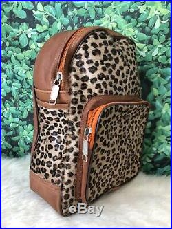 Cowhide Backpack Diaper Bag Laptop Bag Leopard Print Brown Leather Women Real