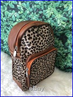 Cowhide Backpack Diaper Bag Laptop Bag Leopard Print Brown Leather Women Real