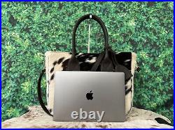 Cowhide Tote Bag Purse Handbag Leather Shoulder Laptop Bag Dark Brown Large