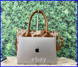 Cowhide Tote Bag Purse Handbag Leather Shoulder Laptop Bag Dark Brown Medium