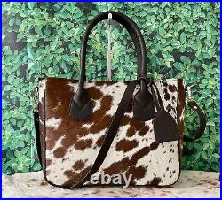 Cowhide Tote Bag Purse Handbag Leather Shoulder Laptop Bag Tricolor Brown Medium