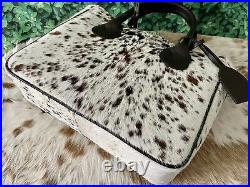 Cowhide Tote Bag Purse Handbag Leather Shoulder Laptop Bag Tricolor Brown Medium