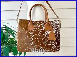 Cowhide Tote Bag Purse Handbag Leather Western Shoulder Laptop Bag Tan Large