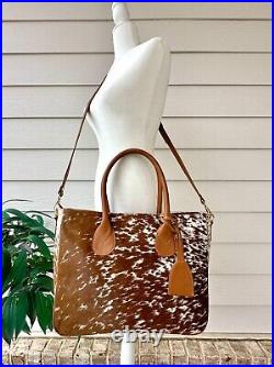 Cowhide Tote Bag Purse Handbag Leather Western Shoulder Laptop Bag Tan Large