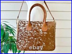 Cowhide Tote Bag Purse Handbag Leather Western Shoulder Laptop Bag Tan Large