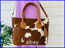 Cowhide Tote Bag Purse Handbag Leather Western Shoulder Laptop Bag Tan Medium