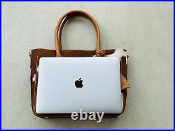 Cowhide Tote Bag Purse Handbag Leather Western Shoulder Laptop Bag Tan Medium