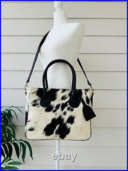 Cowhide Tote Purse Handbag Leather Shoulder Laptop Western Bag Black Medium