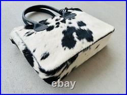 Cowhide Tote Purse Handbag Leather Shoulder Laptop Western Bag Black Medium