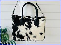 Cowhide Tote Purse Handbag Leather Shoulder Laptop Western Bag Black Medium