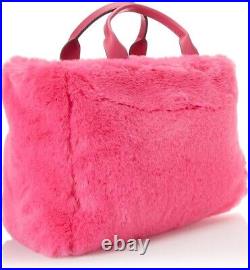 DKNY Hadlee Md Tote Hot Pink Faux Fur Travel Carry-On Laptop Bag Crossbody Purse