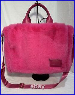 DKNY Hadlee Md Tote Hot Pink Faux Fur Travel Carry-On Laptop Bag Crossbody Purse