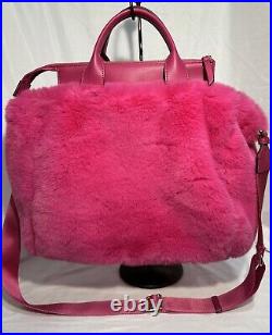 DKNY Hadlee Md Tote Hot Pink Faux Fur Travel Carry-On Laptop Bag Crossbody Purse