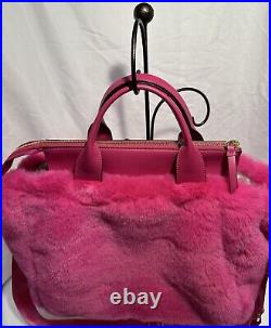 DKNY Hadlee Md Tote Hot Pink Faux Fur Travel Carry-On Laptop Bag Crossbody Purse