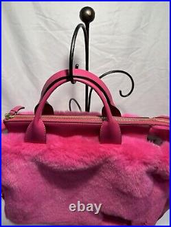 DKNY Hadlee Md Tote Hot Pink Faux Fur Travel Carry-On Laptop Bag Crossbody Purse