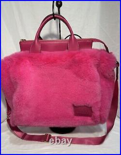 DKNY Hadlee Md Tote Hot Pink Faux Fur Travel Carry-On Laptop Bag Crossbody Purse