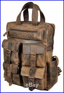 Devil Hunter 18 Leather Backpack for men / women Brown Leather Laptop Backpack